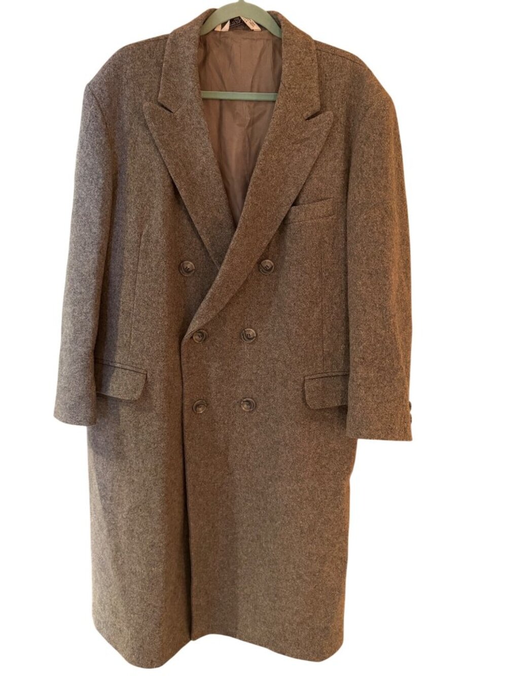 Falcone Mens Back Belt Double-Breasted Overcoat Size 46R Gray Wool Lined Vintage